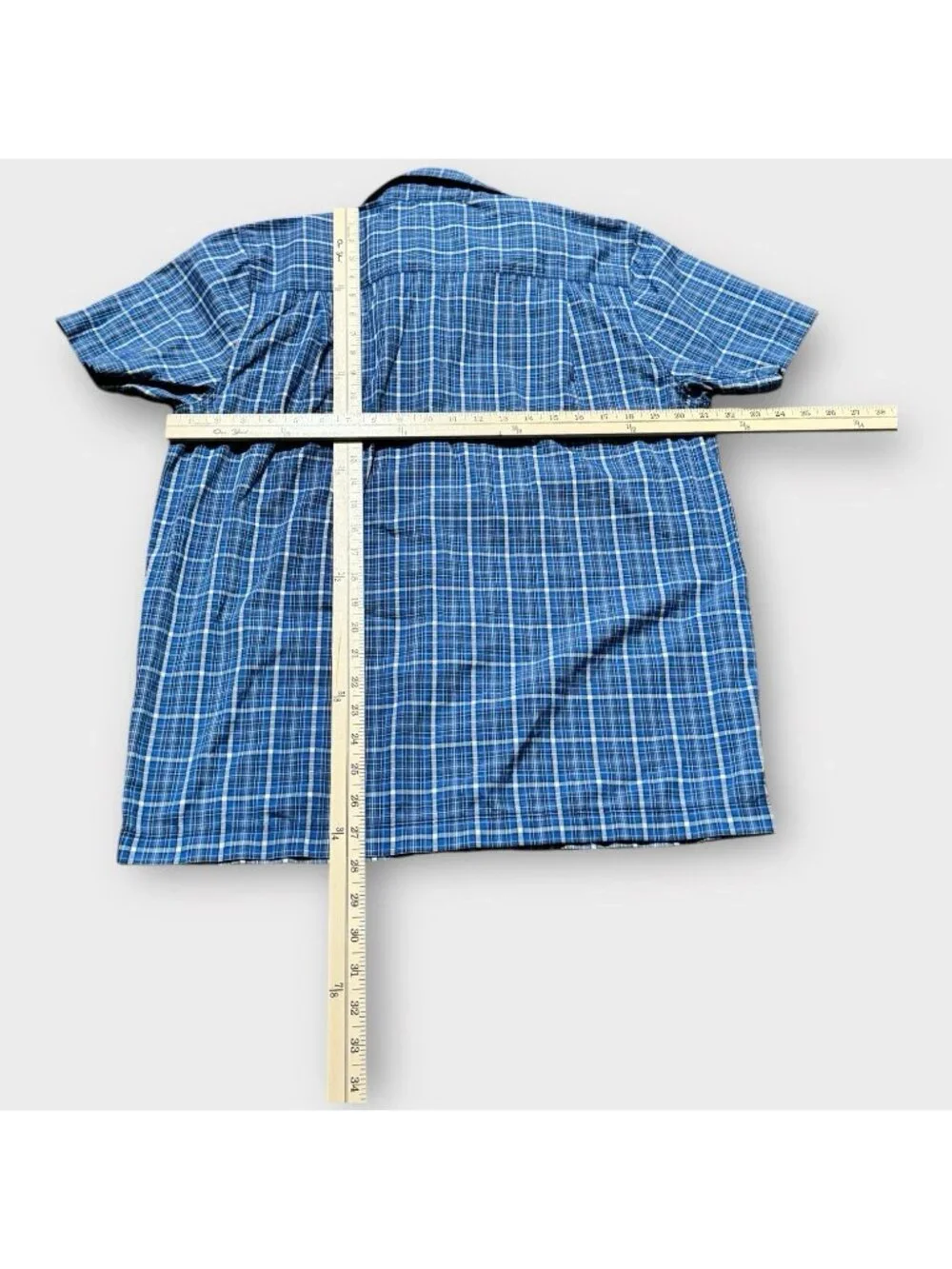 North Face Button Shirt Blue Plaid Outdoor Casual Short Sleeve Hiking Men Medium